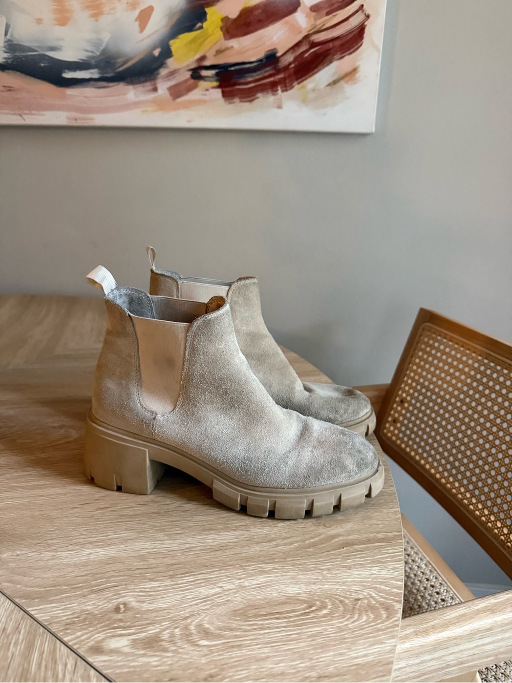 Steve Madden Taupe Suede Chelsea Lug Booties